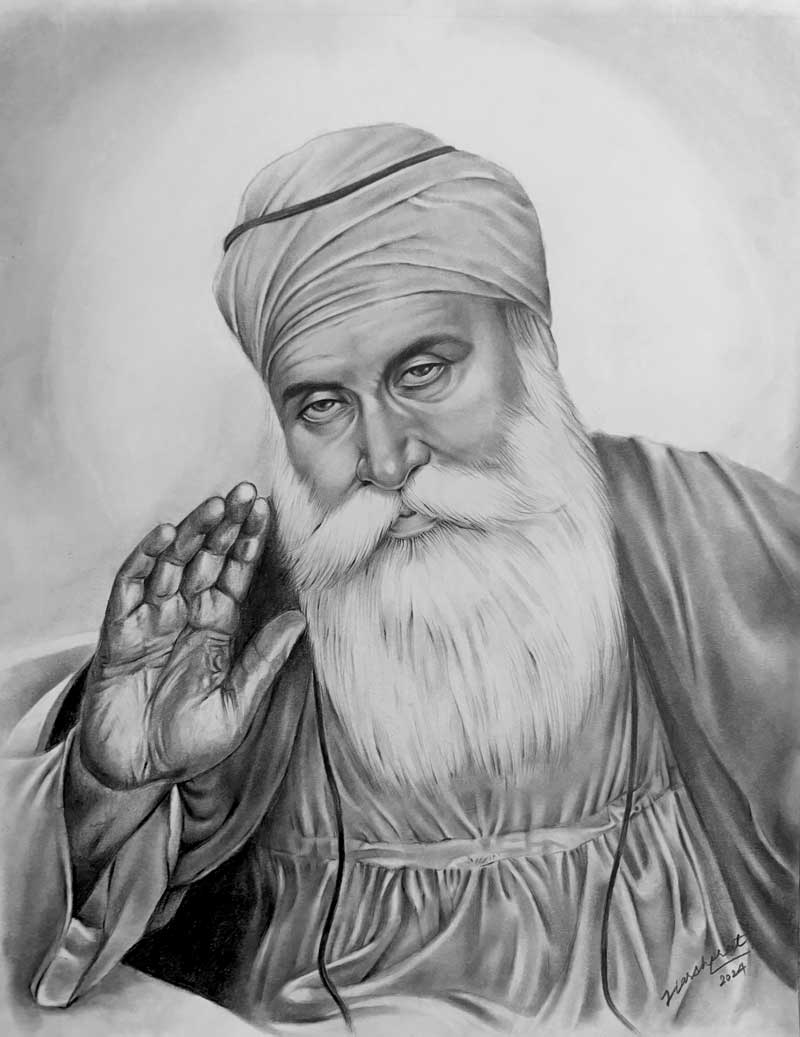 Guru Nanak Dev Ji Graphite Drawing