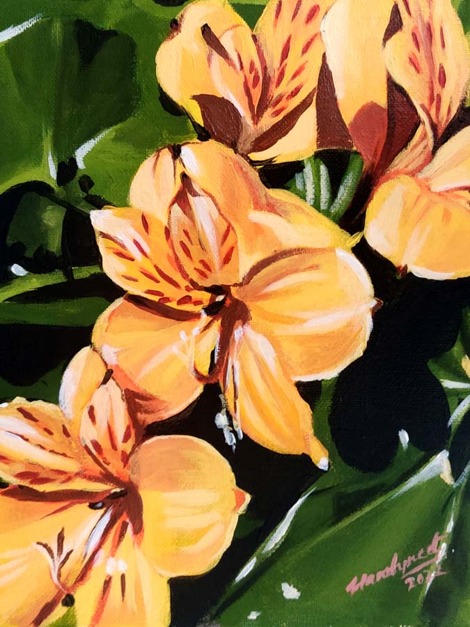 Lilies-yellow-lily-10x8-Artist-Harshpreet-Kaur-Botanical-Flowers-Acrylic-Painting.jpg